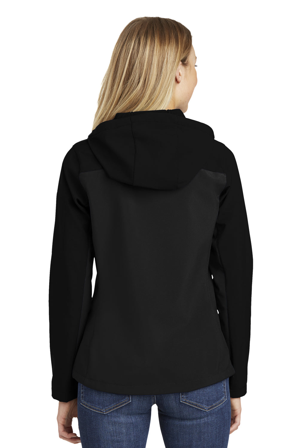 Port Authority L335 Womens Core Wind & Water Resistant Full Zip Hooded Jacket Black Model Back