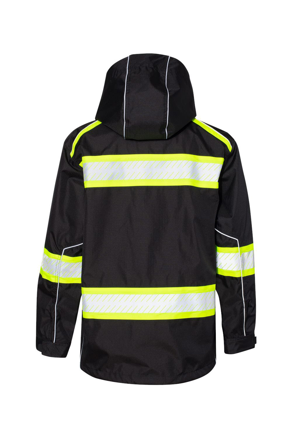 Kishigo B300-303 Mens EV Series Enhanced Visibility Full Zip Hooded Jacket Black/Lime Green Flat Back