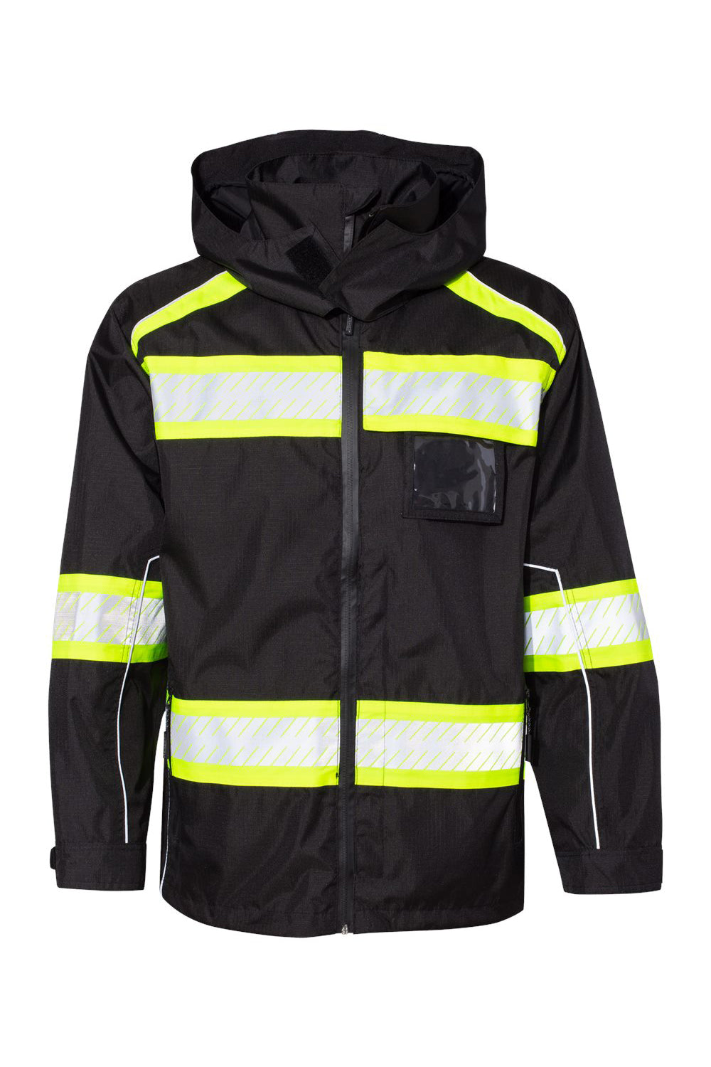 Kishigo B300-303 Mens EV Series Enhanced Visibility Full Zip Hooded Jacket Black/Lime Green Flat Front