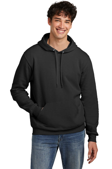 Jerzees 700M/700MR Mens Eco Premium Moisture Wicking Hooded Sweatshirt Hoodie w/ Pouch Pocket Heather Ink Black Model Front