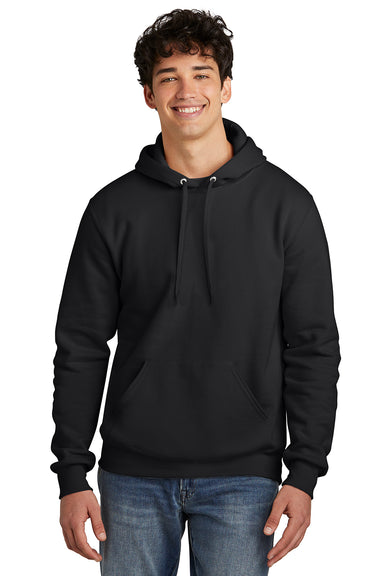 Jerzees 700M/700MR Mens Eco Premium Moisture Wicking Hooded Sweatshirt Hoodie w/ Pouch Pocket Ink Black Model Front