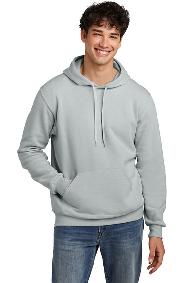 Jerzees 700M/700MR Mens Eco Premium Moisture Wicking Hooded Sweatshirt Hoodie w/ Pouch Pocket Heather Frost Grey Model Front