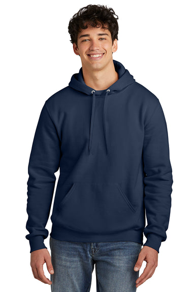 Jerzees 700M/700MR Mens Eco Premium Moisture Wicking Hooded Sweatshirt Hoodie w/ Pouch Pocket Navy Blue Model Front