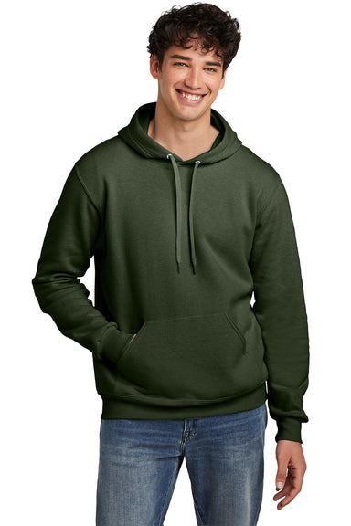 Jerzees 700M/700MR Mens Eco Premium Moisture Wicking Hooded Sweatshirt Hoodie w/ Pouch Pocket Heather Military Green Model Front