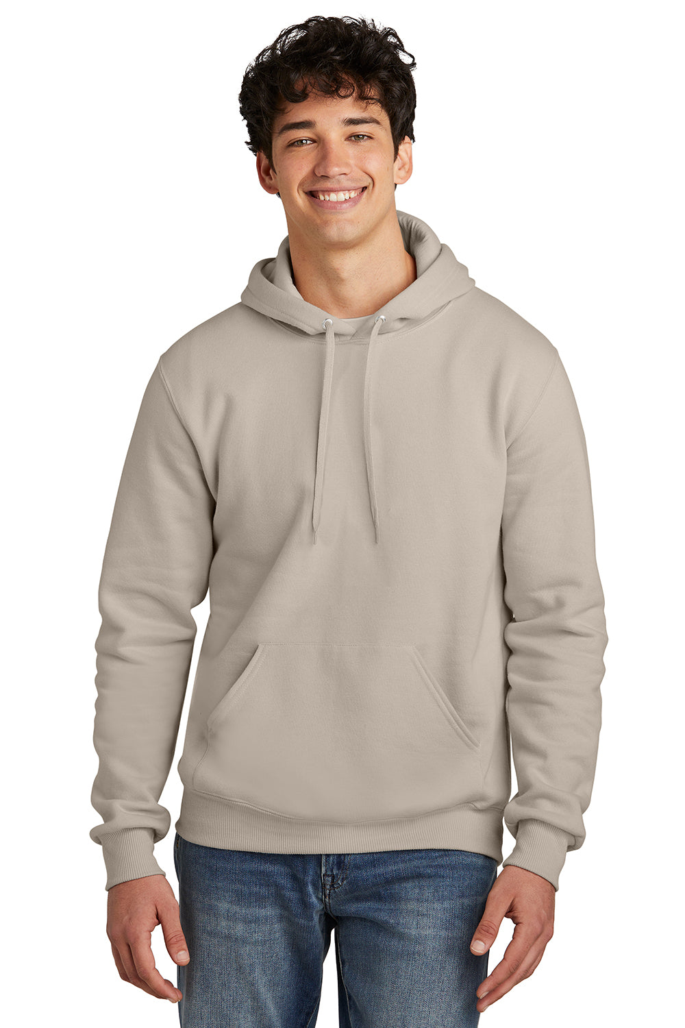 Jerzees 700M/700MR Mens Eco Premium Moisture Wicking Hooded Sweatshirt Hoodie w/ Pouch Pocket Putty Model Front