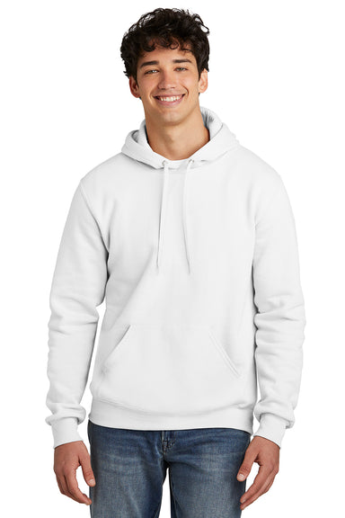 Jerzees 700M/700MR Mens Eco Premium Moisture Wicking Hooded Sweatshirt Hoodie w/ Pouch Pocket White Model Front