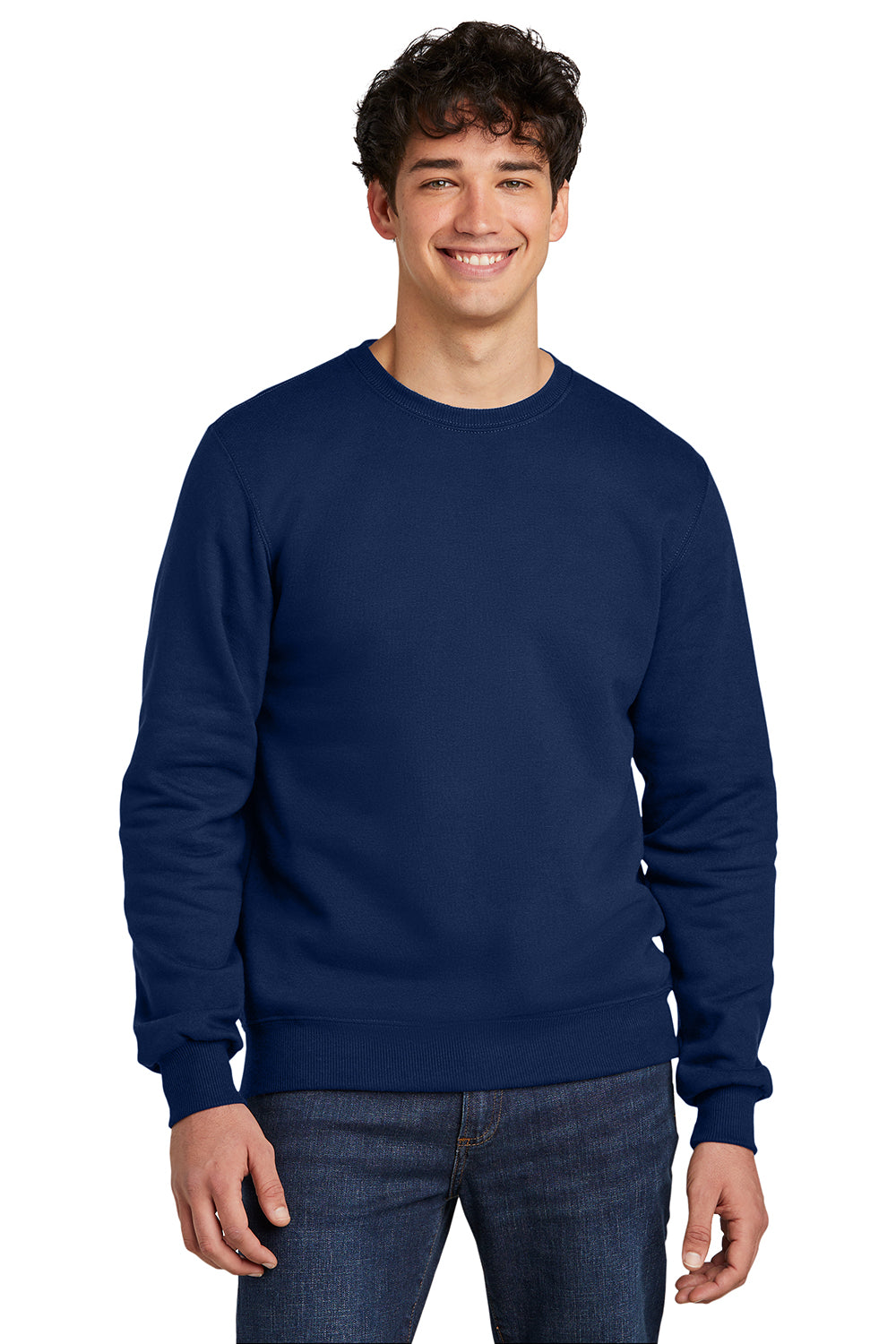 Jerzees 701M/701MR Mens Eco Premium Moisture Wicking Crewneck Sweatshirt Navy Blue Model Front