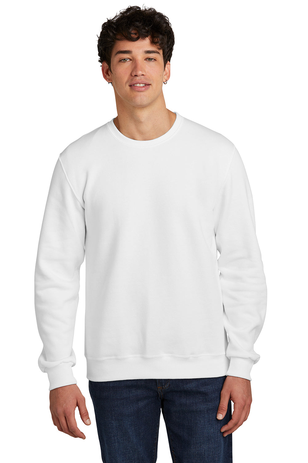 Jerzees 701M/701MR Mens Eco Premium Moisture Wicking Crewneck Sweatshirt White Model Front