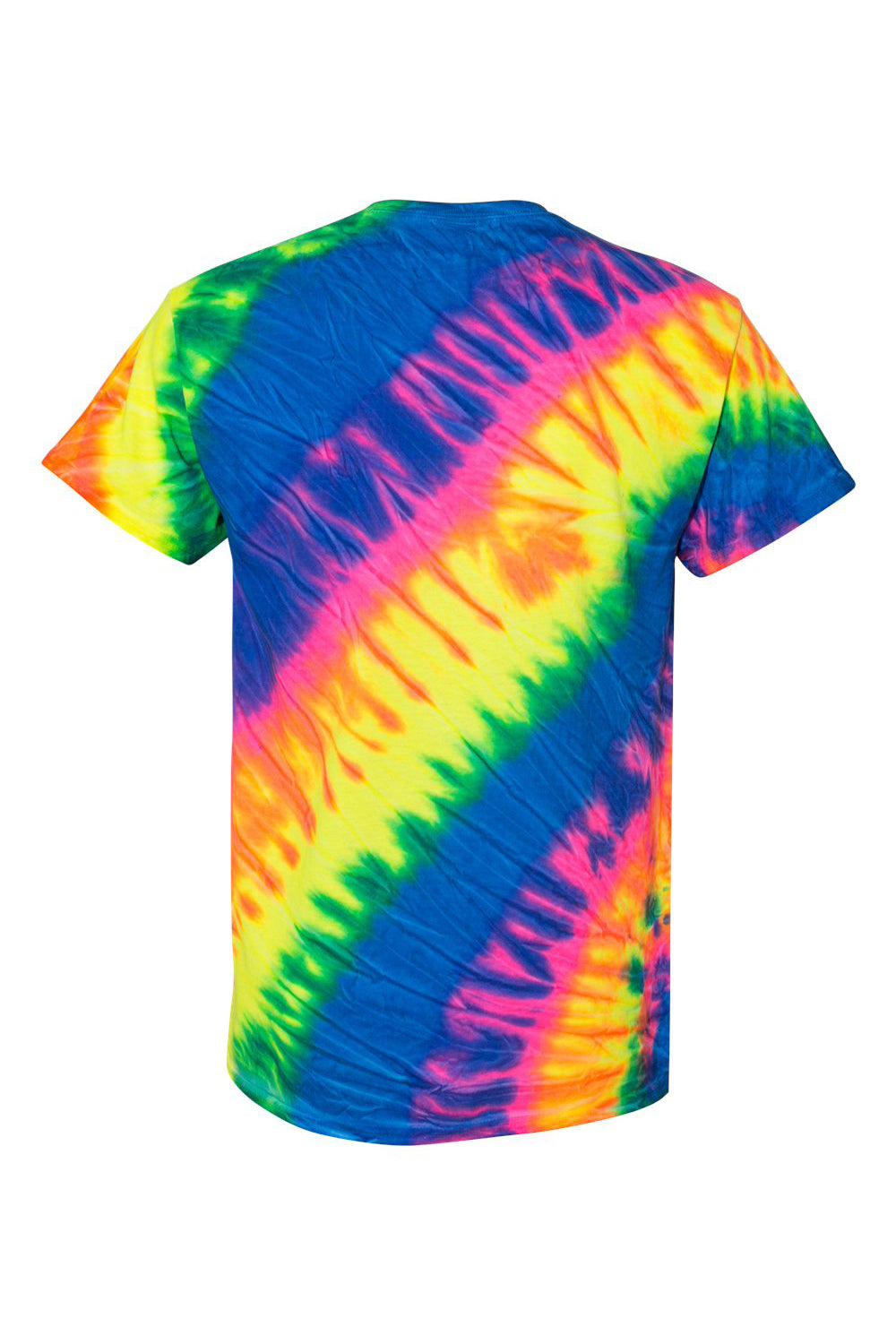 Dyenomite 200TL Mens Tilt Tie Dyed Short Sleeve Crewneck T-Shirt Flo Rainbow Flat Back