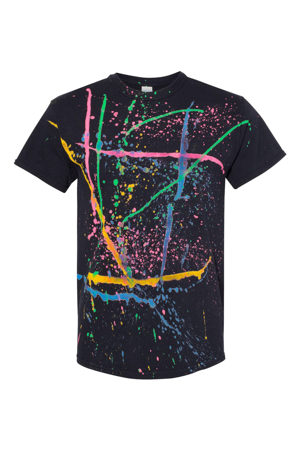 Dyenomite 200SL Mens Splatter Short Sleeve Crewneck T-Shirt Black/Rainbow Flat Front