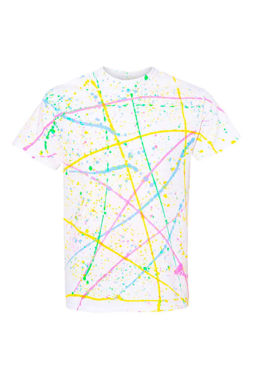 Dyenomite 200SL Mens Splatter Short Sleeve Crewneck T-Shirt White/Rainbow Flat Front