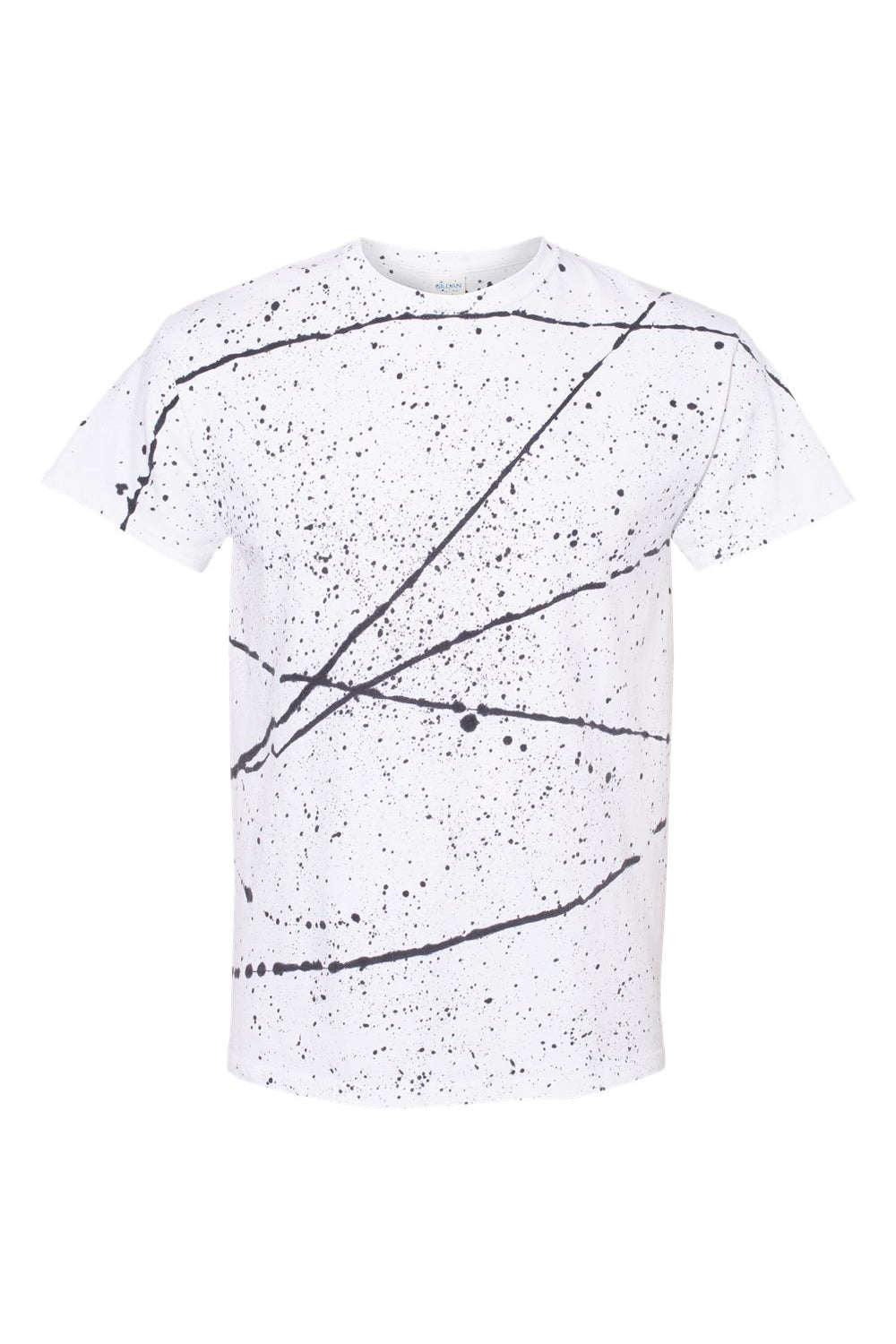 Dyenomite 200SL Mens Splatter Short Sleeve Crewneck T-Shirt White/Black Flat Front