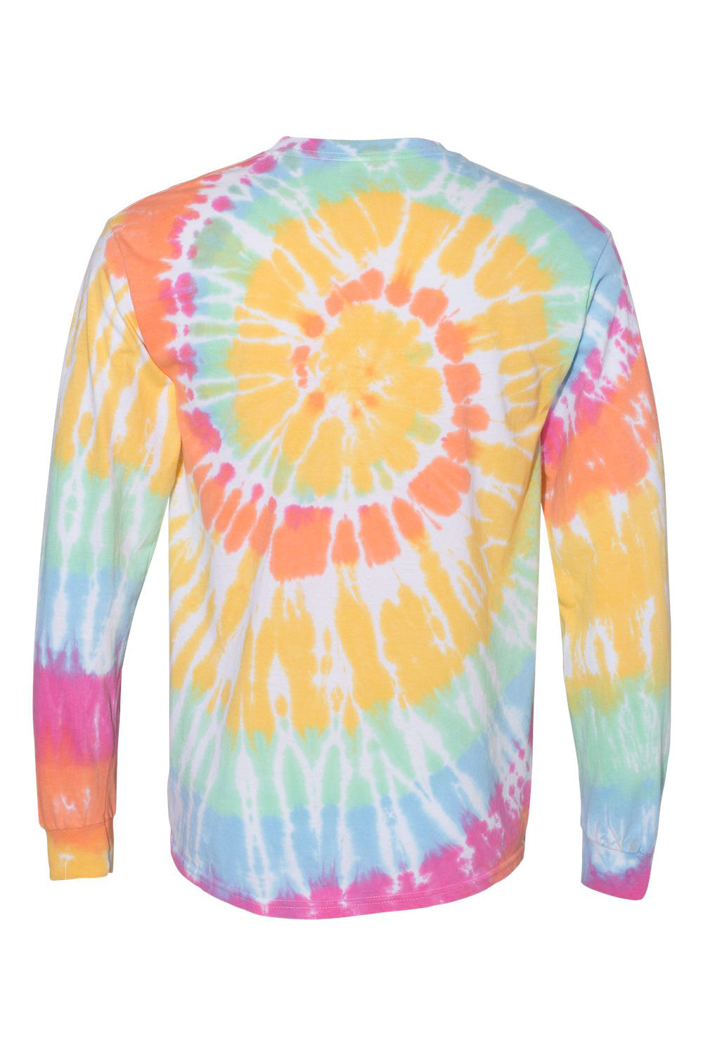 Dyenomite 240MS Mens Spiral Tie Dyed Long Sleeve Crewneck T-Shirt Aerial Spiral Flat Back