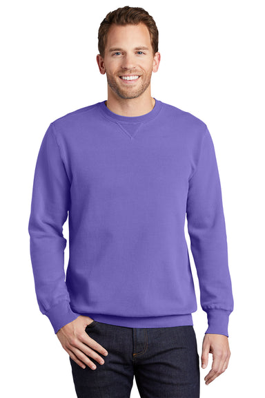 Port & Company PC098 Mens Beach Wash Fleece Crewneck Sweatshirt Amethyst Purple Model Front