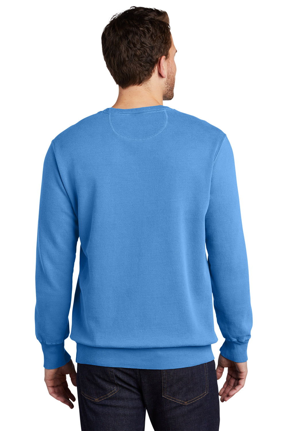 Port & Company PC098 Mens Beach Wash Fleece Crewneck Sweatshirt Blue Moon Model Back