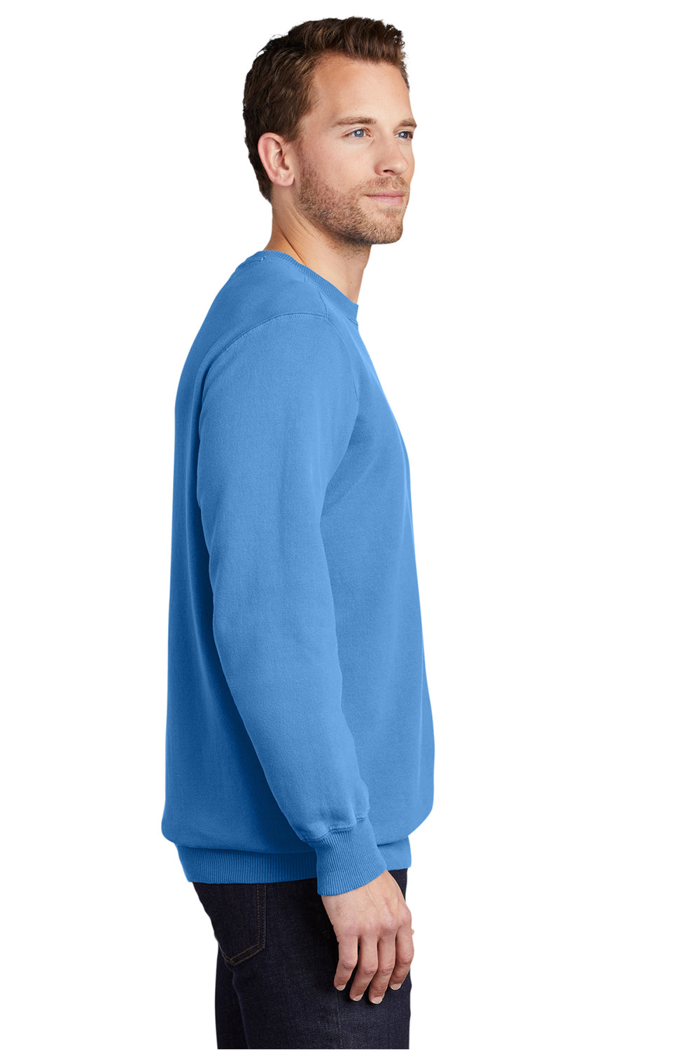 Port & Company PC098 Mens Beach Wash Fleece Crewneck Sweatshirt Blue Moon Model Side