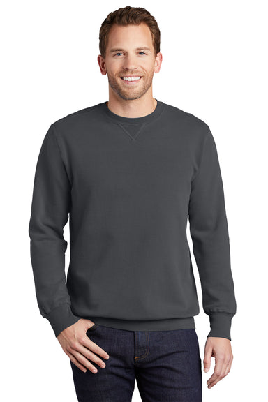 Port & Company PC098 Mens Beach Wash Fleece Crewneck Sweatshirt Coal Grey Model Front