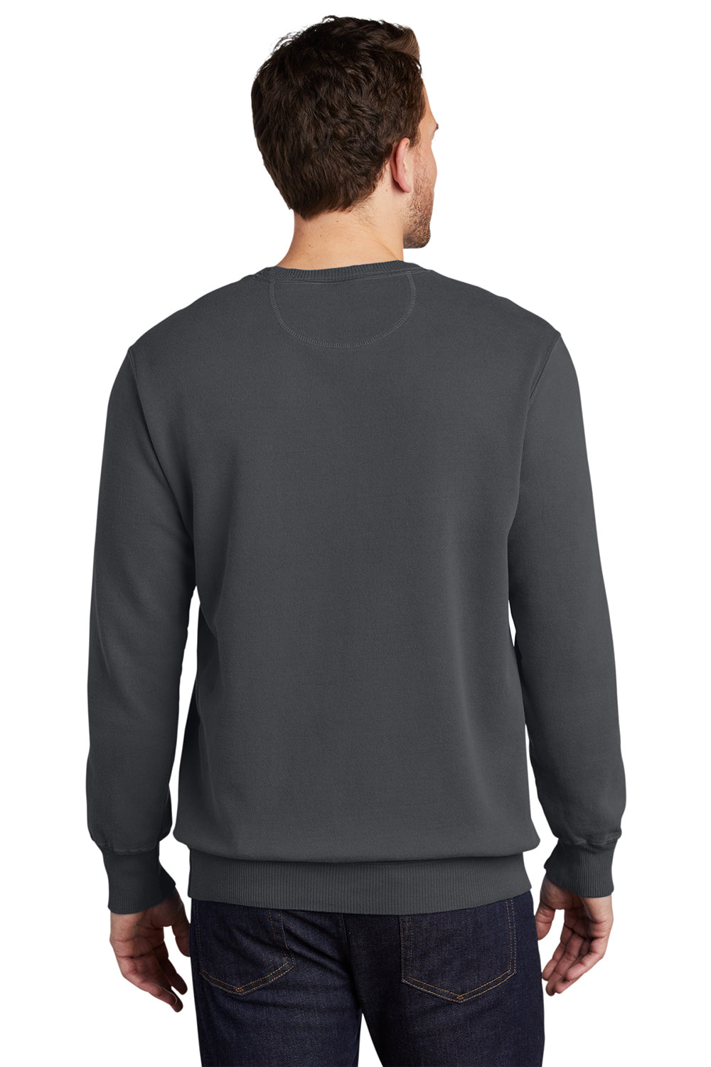 Port & Company PC098 Mens Beach Wash Fleece Crewneck Sweatshirt Coal Grey Model Back