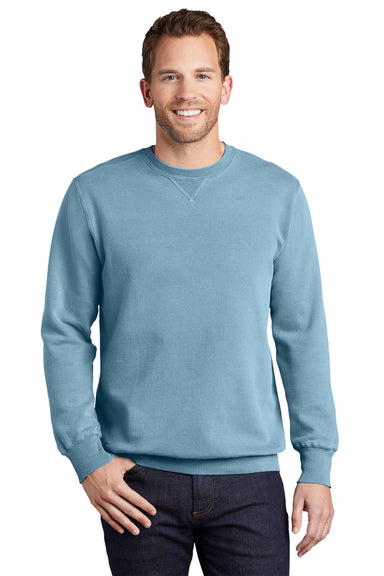 Port & Company PC098 Mens Beach Wash Fleece Crewneck Sweatshirt Mist Blue Model Front