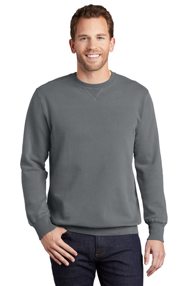 Port & Company PC098 Mens Beach Wash Fleece Crewneck Sweatshirt Pewter Grey Model Front