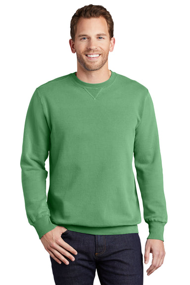 Port & Company PC098 Mens Beach Wash Fleece Crewneck Sweatshirt Safari Green Model Front