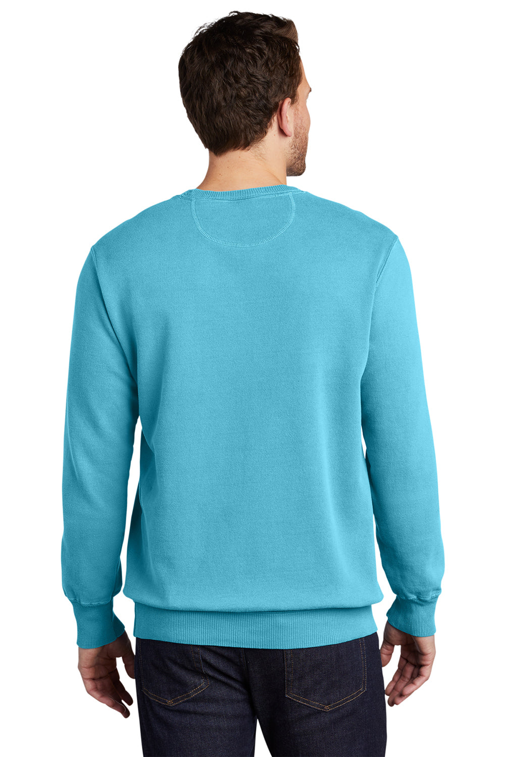 Port & Company PC098 Mens Beach Wash Fleece Crewneck Sweatshirt Tidal Wave Blue Model Back