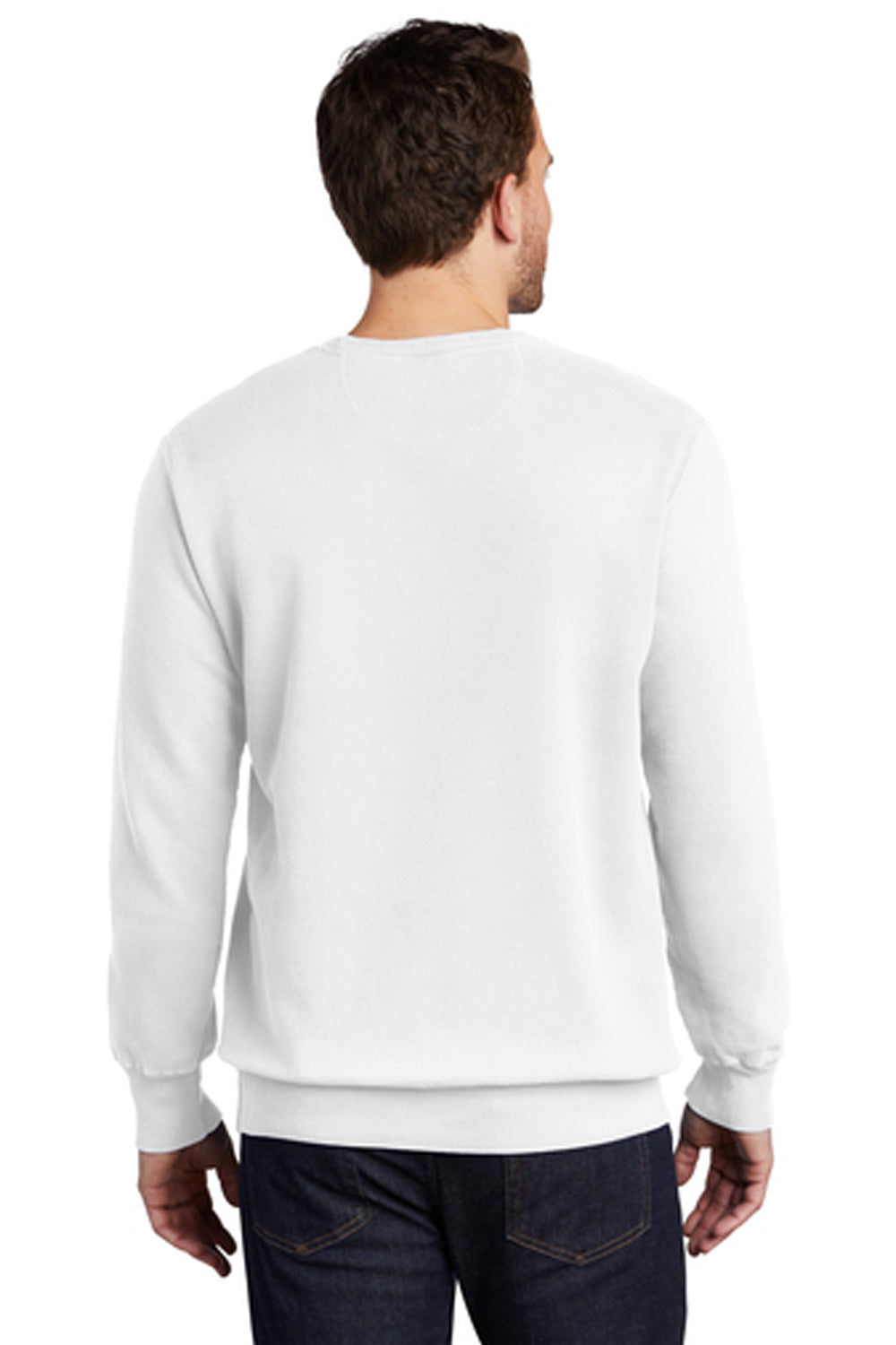 Port & Company PC098 Mens Beach Wash Fleece Crewneck Sweatshirt White Model Back