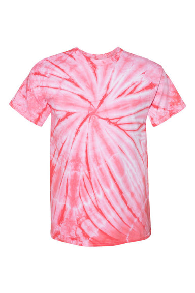 Dyenomite 200CY Mens Cyclone Pinwheel Tie Dyed Short Sleeve Crewneck T-Shirt Coral Flat Front