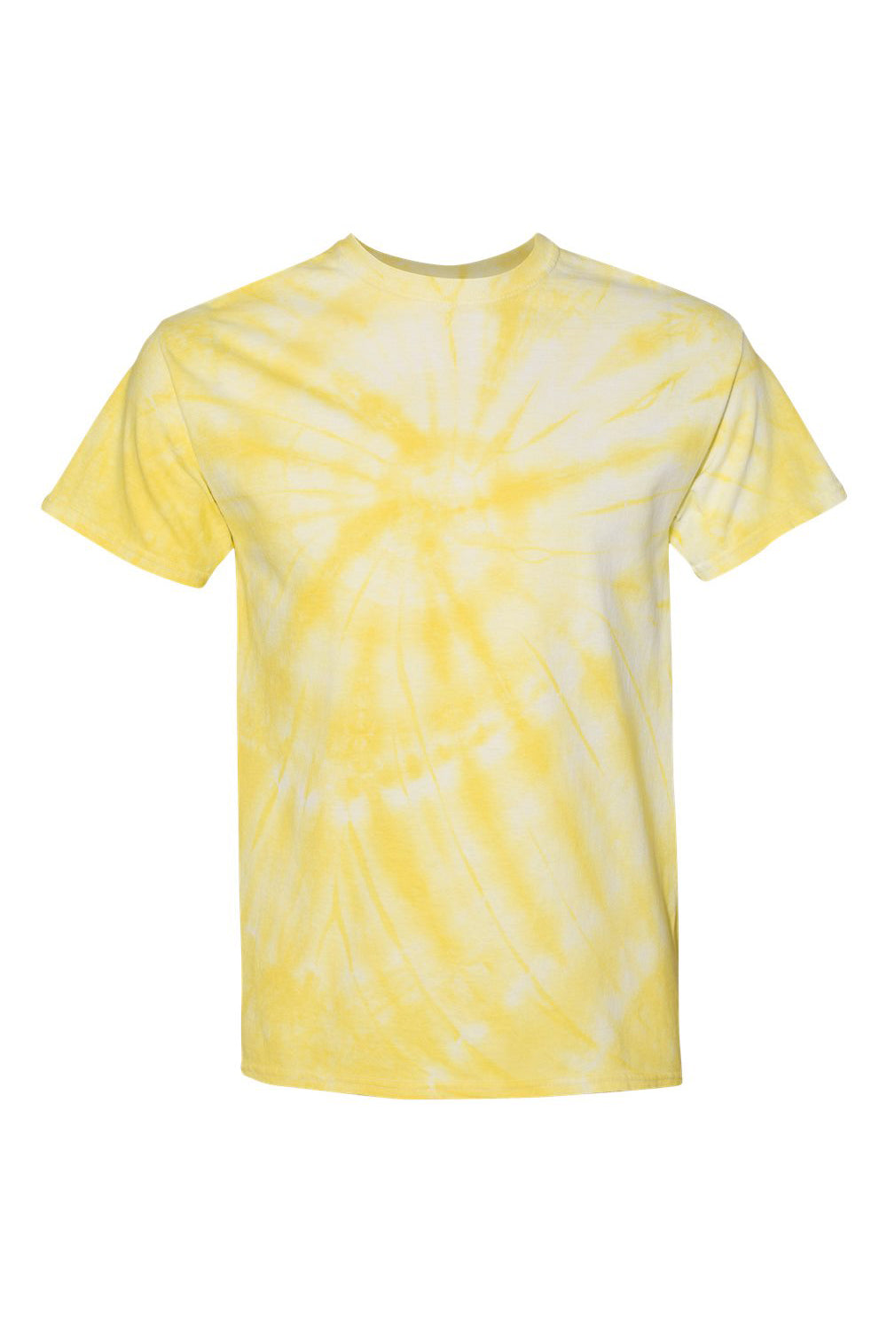 Dyenomite 200CY Mens Cyclone Pinwheel Tie Dyed Short Sleeve Crewneck T-Shirt Pale Yellow Flat Front