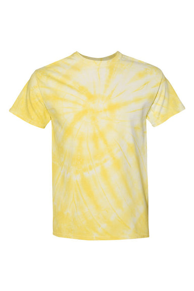 Dyenomite 200CY Mens Cyclone Pinwheel Tie Dyed Short Sleeve Crewneck T-Shirt Pale Yellow Flat Front