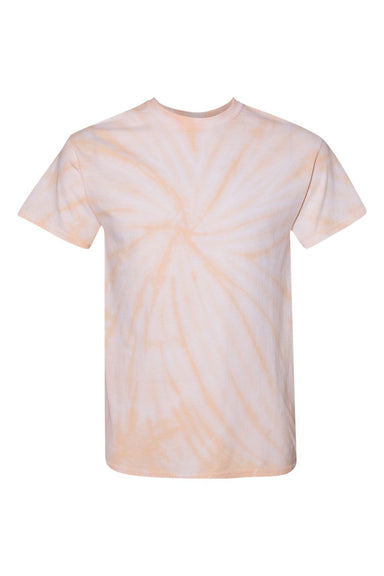 Dyenomite 200CY Mens Cyclone Pinwheel Tie Dyed Short Sleeve Crewneck T-Shirt Peach Flat Front