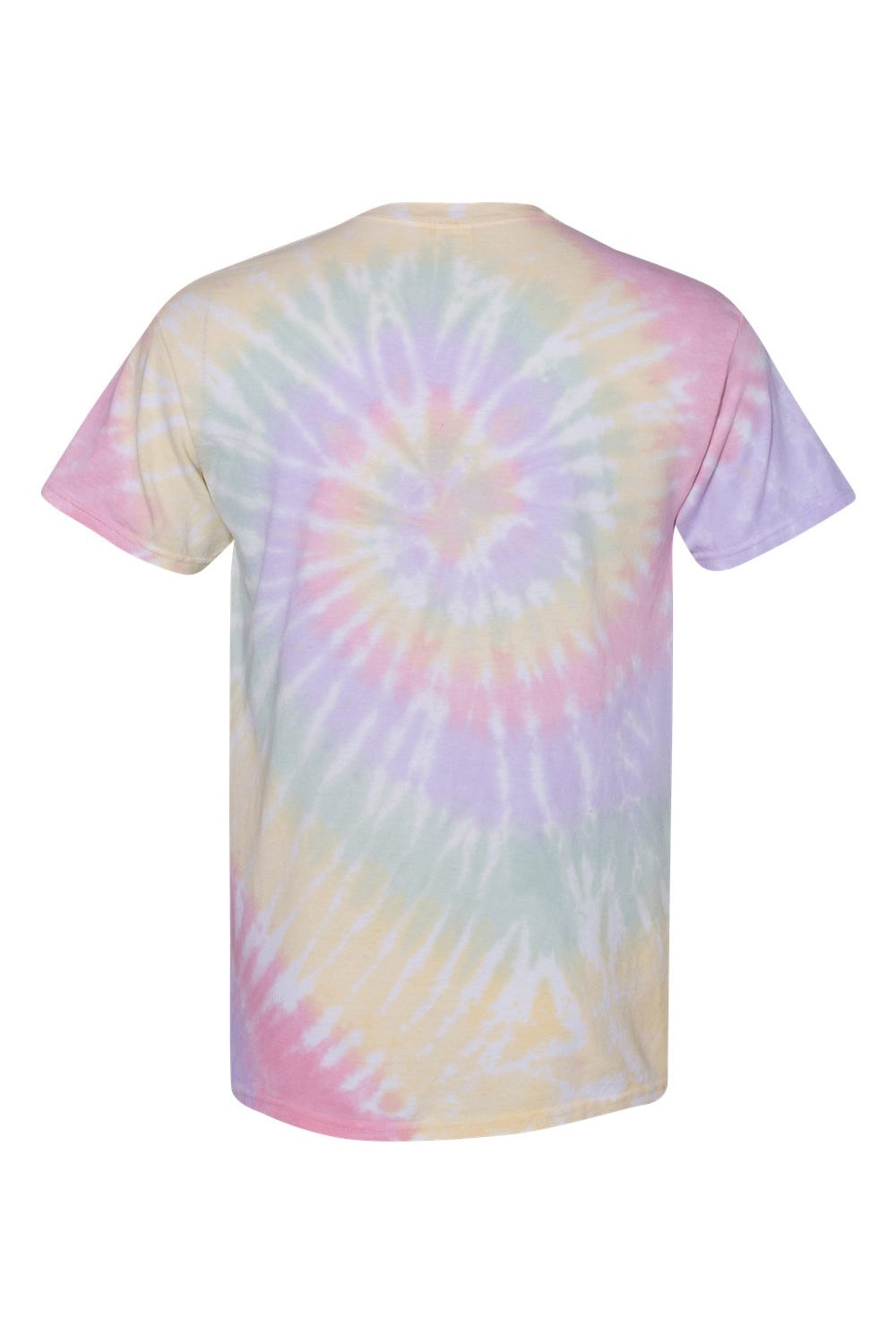 Dyenomite 200MS Mens Spiral Tie Dyed Short Sleeve Crewneck T-Shirt Hazy Rainbow Flat Back