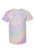 Dyenomite 200MS Mens Spiral Tie Dyed Short Sleeve Crewneck T-Shirt Hazy Rainbow Flat Front