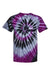 Dyenomite 200MS Mens Spiral Tie Dyed Short Sleeve Crewneck T-Shirt Nightmare Flat Front