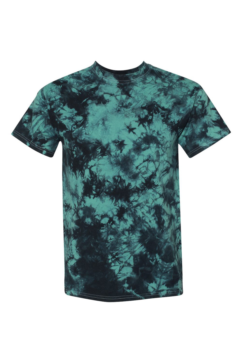 Dyenomite 200CR Mens Crystal Tie Dyed Short Sleeve Crewneck T-Shirt Black/Teal Flat Front