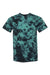 Dyenomite 200CR Mens Crystal Tie Dyed Short Sleeve Crewneck T-Shirt Black/Teal Flat Front