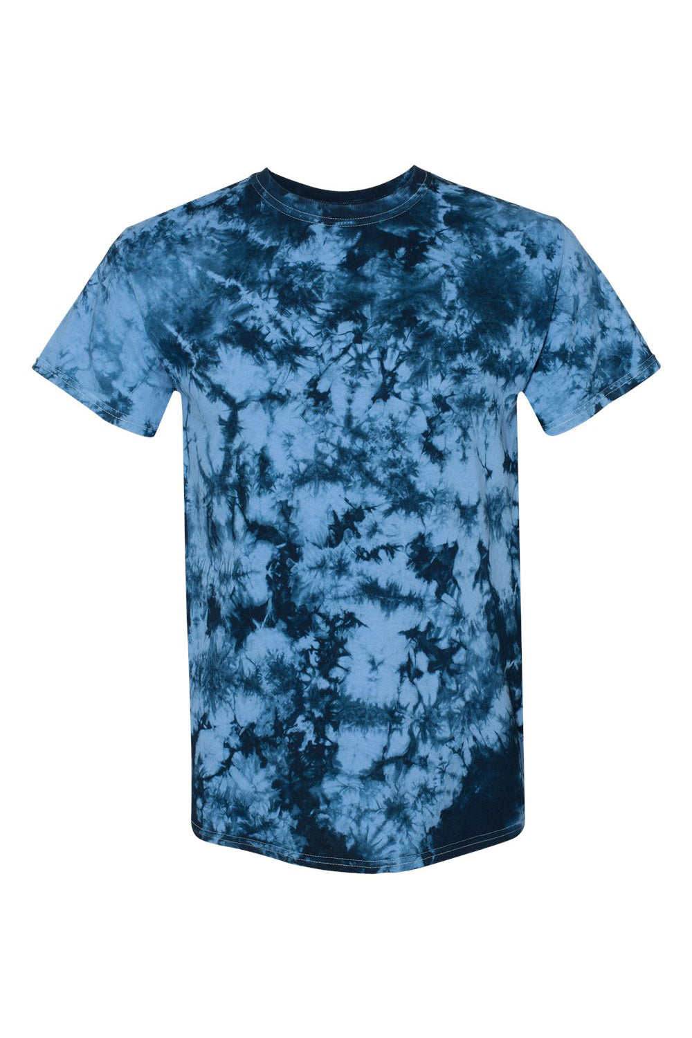 Dyenomite 200CR Mens Crystal Tie Dyed Short Sleeve Crewneck T-Shirt Navy Blue/Columbia Flat Front