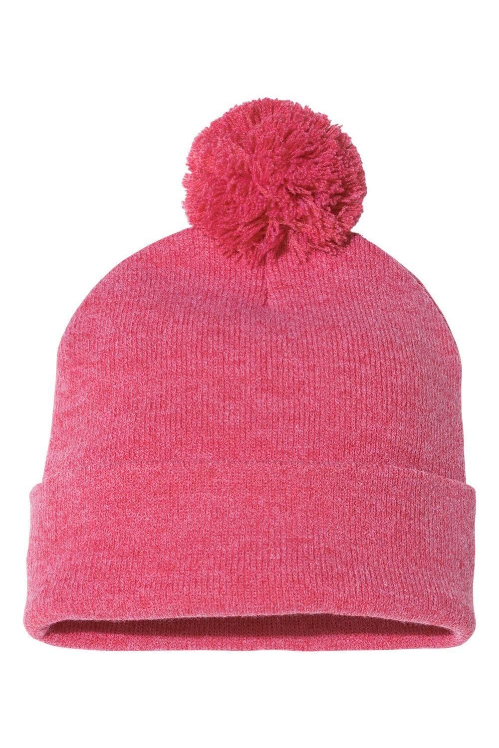 Sportsman SP15 Mens Pom-Pom Cuffed Beanie Heather Red Flat Front