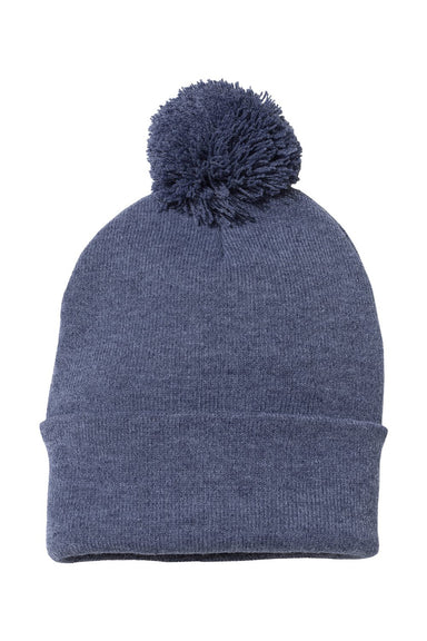 Sportsman SP15 Mens Pom-Pom Cuffed Beanie Heather Navy Blue Flat Front