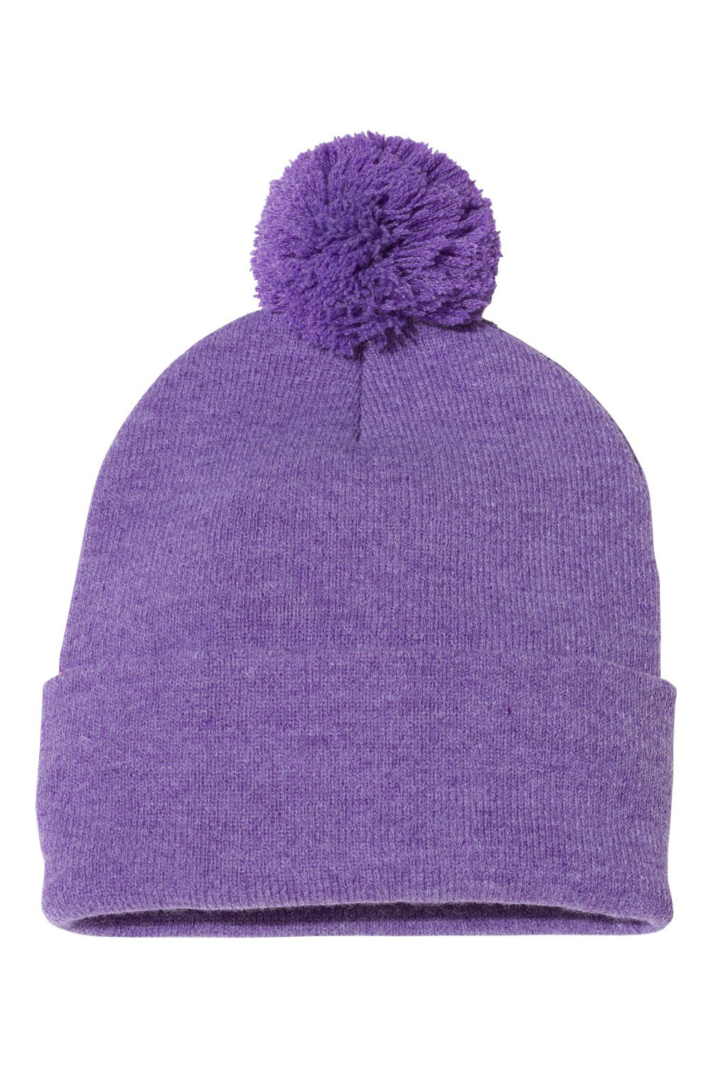 Sportsman SP15 Mens Pom-Pom Cuffed Beanie Heather Purple Flat Front