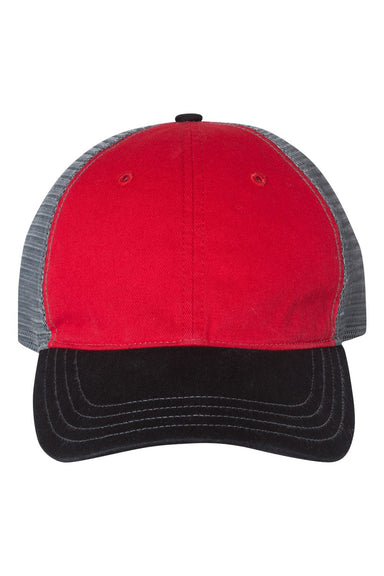 Richardson 111 Mens Garment Washed Trucker Hat Red/Charcoal Grey/Black Flat Front