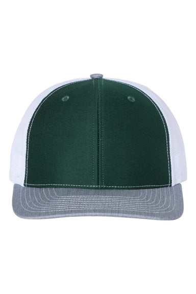 Richardson 112 Mens Snapback Trucker Hat Dark Green/White/Heather Grey Flat Front