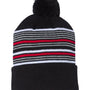 Sportsman Mens Striped Pom-Pom Cuffed Beanie - Black/White/Grey/Red - NEW