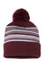 Sportsman SP60 Mens Striped Pom-Pom Cuffed Beanie Maroon/White/Grey Flat Front