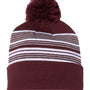 Sportsman Mens Striped Pom-Pom Cuffed Beanie - Maroon/White/Grey - NEW