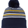 Sportsman Mens Striped Pom-Pom Cuffed Beanie - Navy Blue/White/Grey/Gold - NEW