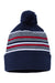 Sportsman SP60 Mens Striped Pom-Pom Cuffed Beanie Navy Blue/White/Grey/Red Flat Front