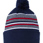 Sportsman Mens Striped Pom-Pom Cuffed Beanie - Navy Blue/White/Grey/Red - NEW