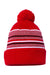 Sportsman SP60 Mens Striped Pom-Pom Cuffed Beanie Red/White/Grey/Black Flat Front