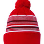 Sportsman Mens Striped Pom-Pom Cuffed Beanie - Red/White/Grey/Black - NEW